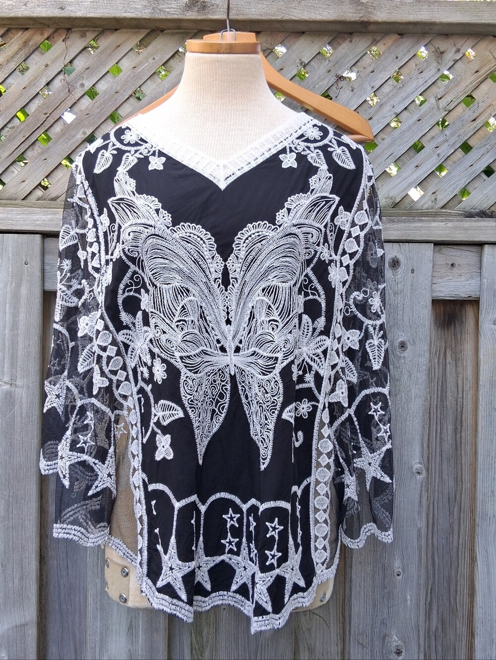 Minkas Black Lace Butterfly Embroidered Women's Top